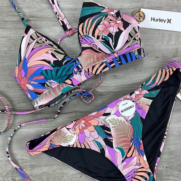 ☀️HURLEY☀️ Palm Paradise Adj Surf Top Palm Paradise Mod Surf Bottom BIKINI SET - Picture 5 of 15
